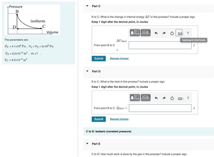 Solved Pressure B Part A B to C: What is the volume at point | Chegg.com