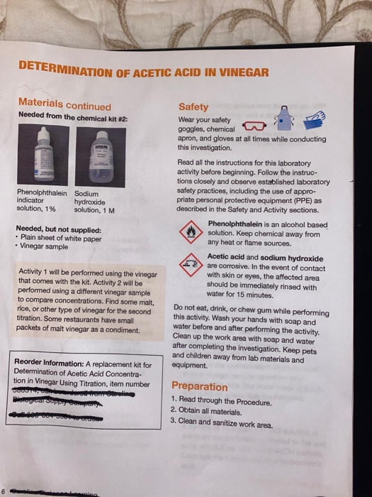 Solved Determination of Acetic Acid in Vinegar Lab