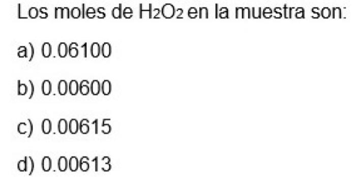 Solved Para determinar el %H2O2 (masa molar =34.02 g/mol ) | Chegg.com