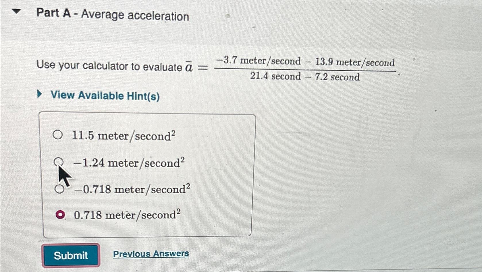 Average on sale acceleration calculator