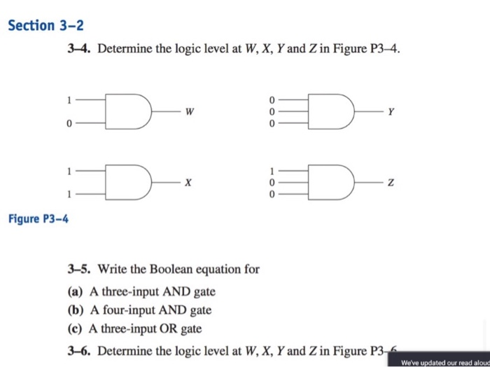 Solved Section 3-2 3–4. Determine the logic level at W, X, Y | Chegg.com