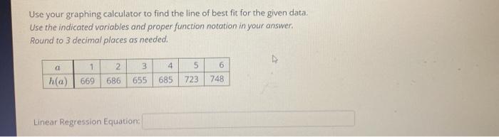Solved Use your graphing calculator to find the line of best | Chegg.com