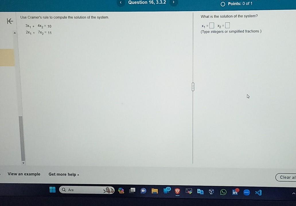 Solved Use Cramer's rule to compute the solution of the