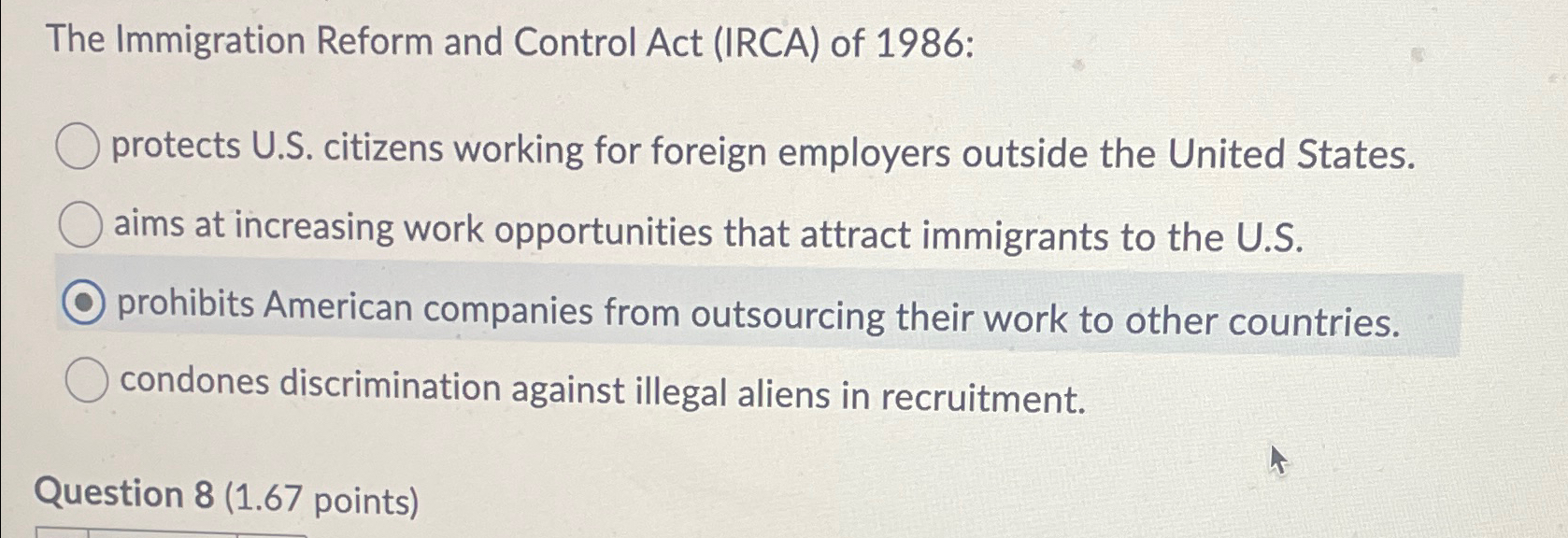 Solved The Immigration Reform and Control Act (IRCA) ﻿of | Chegg.com