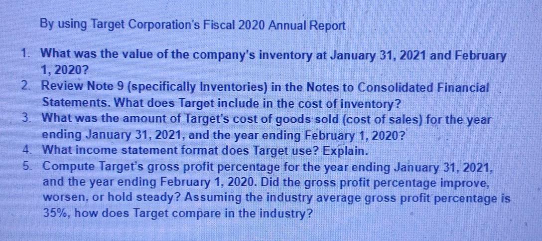 By using Target Corporation's Fiscal 2020 Annual | Chegg.com