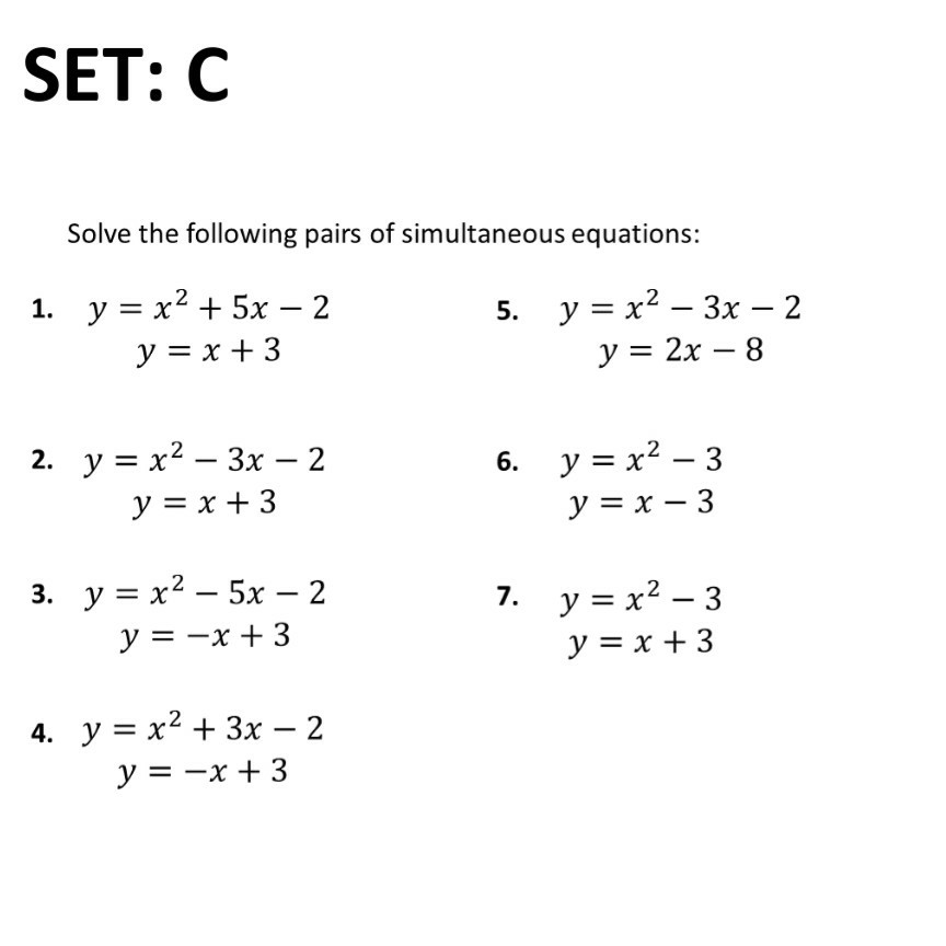 Set C Solve The Following Pairs Of Simultaneous Chegg Com