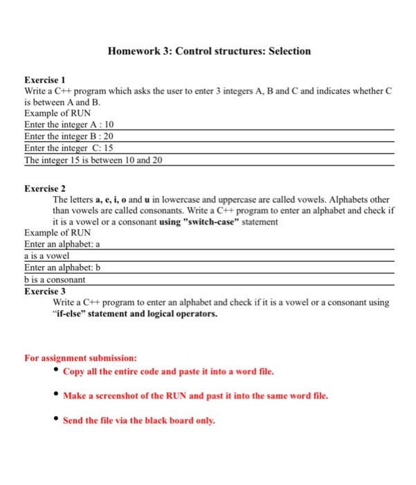 Solved Homework 3: Control structures: Selection Exercise 1 | Chegg.com