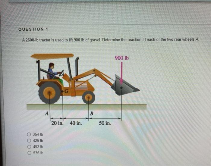 Solved QUESTION 1 A 2600-lb tractor is used to lift 900 lb