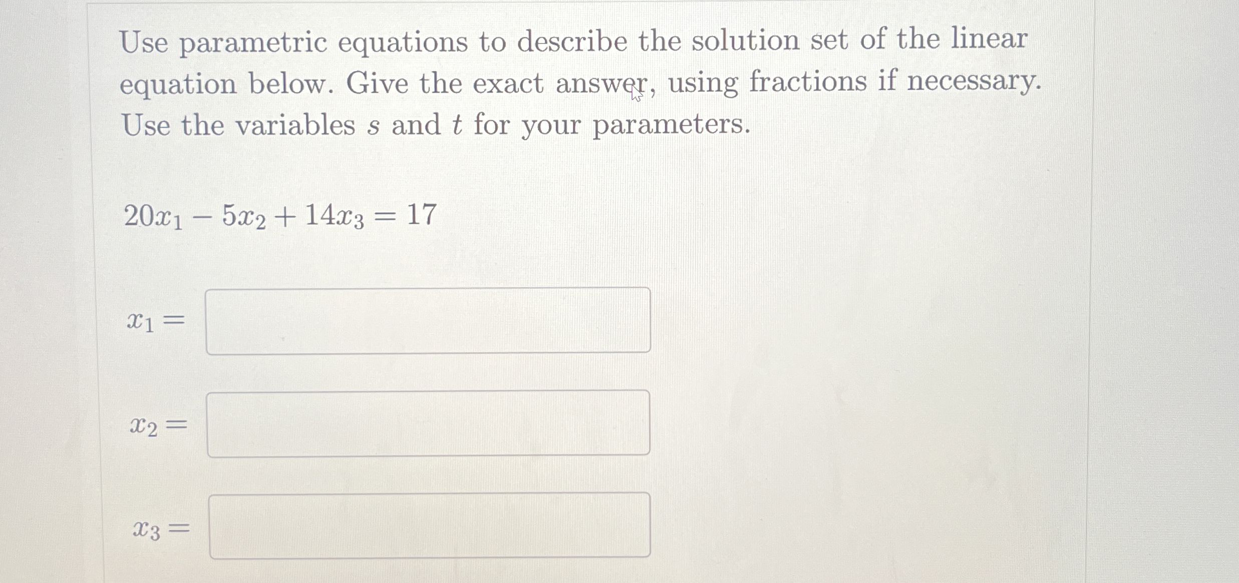 Solved Use parametric equations to describe the solution set | Chegg.com