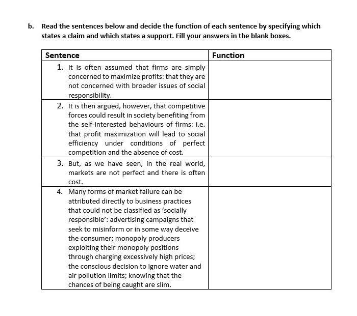 Solved B. Read The Sentences Below And Decide The Function | Chegg.com