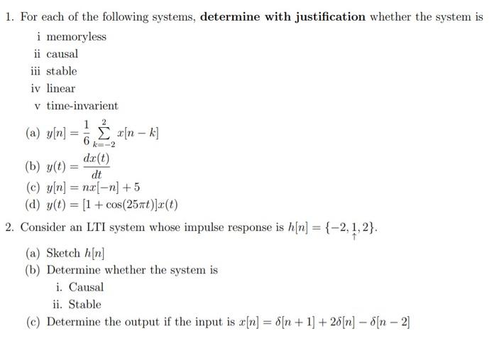 Solved 1. For each of the following systems, determine with | Chegg.com