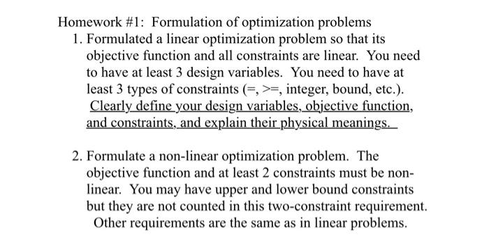 Solved Homework \#1: Formulation of optimization problems 1. | Chegg.com
