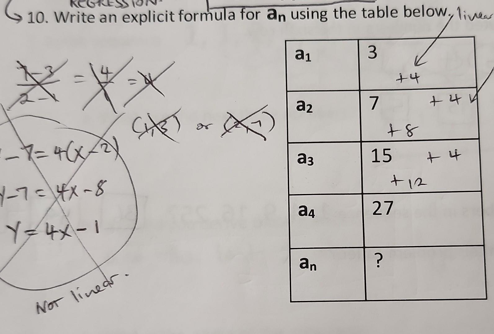 Solved 10. Write an explicit formula for an using the table | Chegg.com