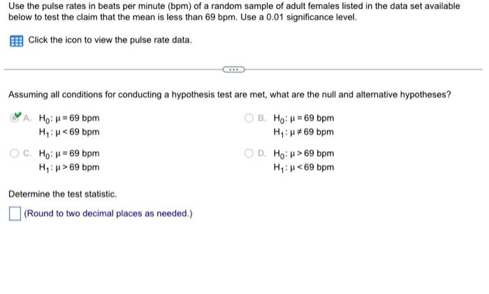 Solved Use the pulse rates in beats per minute (bpm) of a | Chegg.com