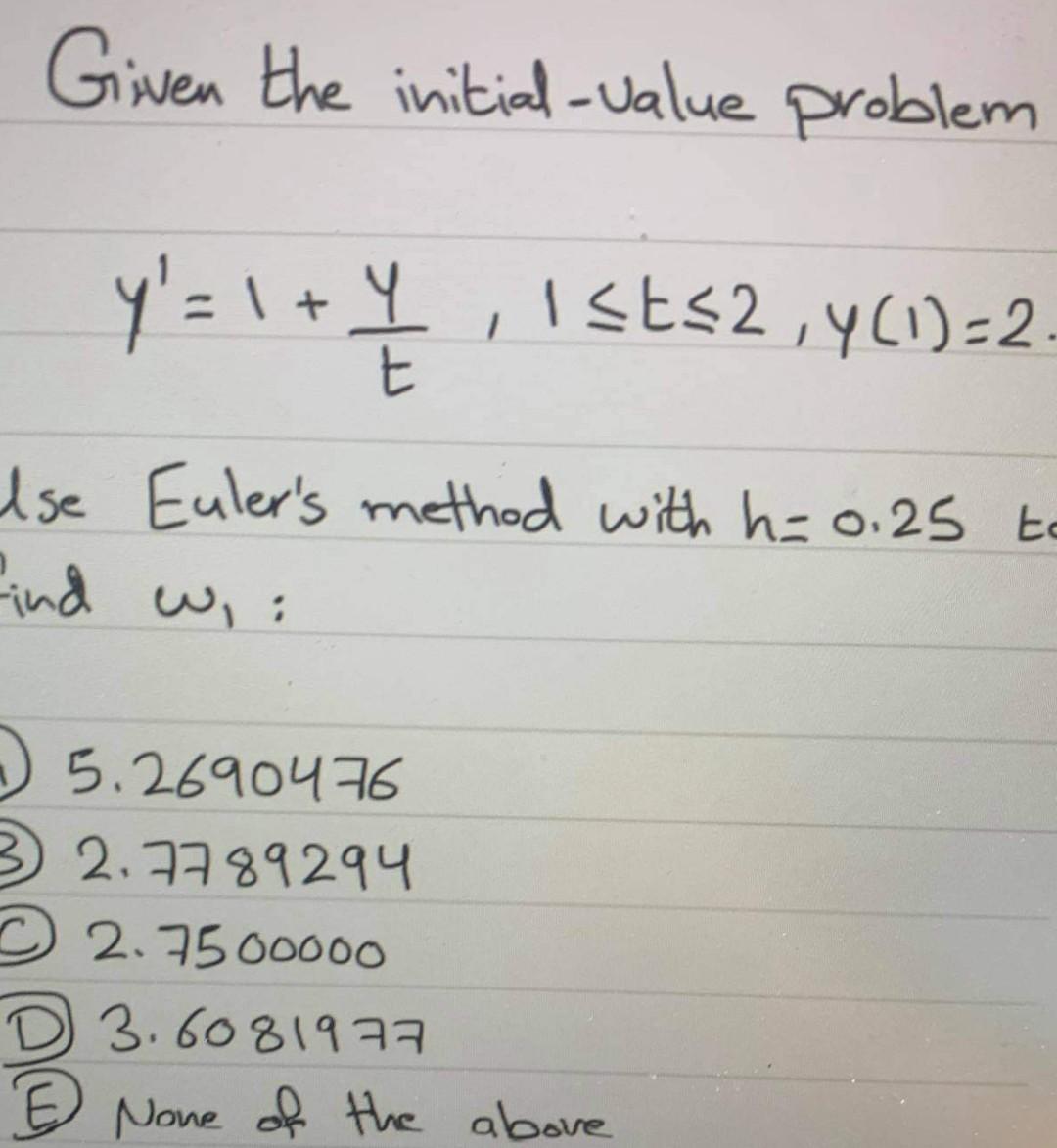 Solved Given the initial-value problem y = 1 + 1 / List