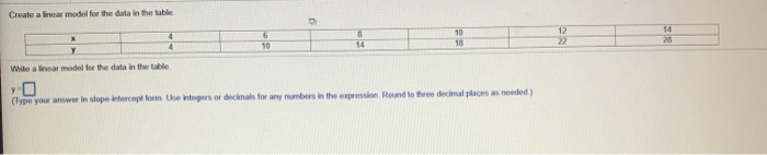 Solved Create a linear model for the data in the table 4 4 | Chegg.com