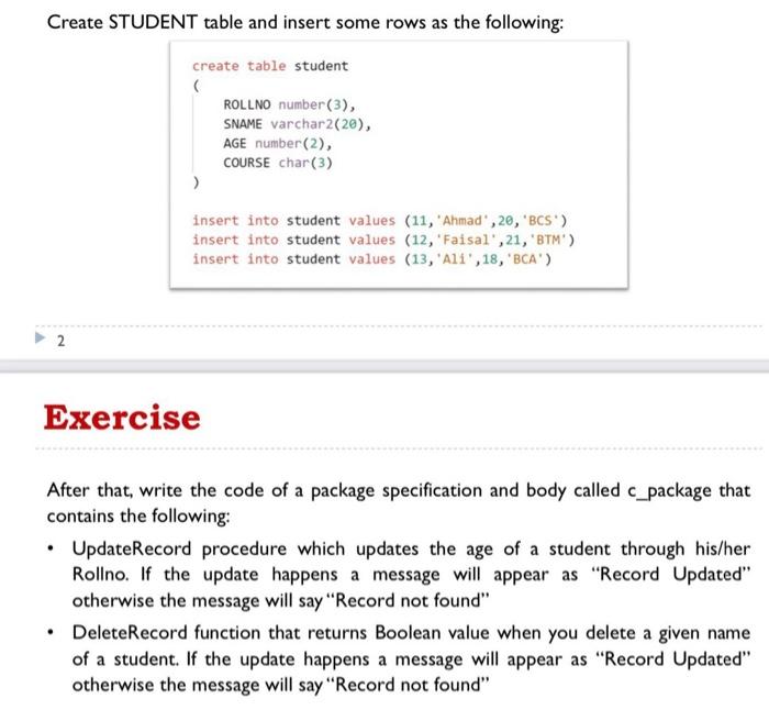 Solved Create STUDENT table and insert some rows as the | Chegg.com
