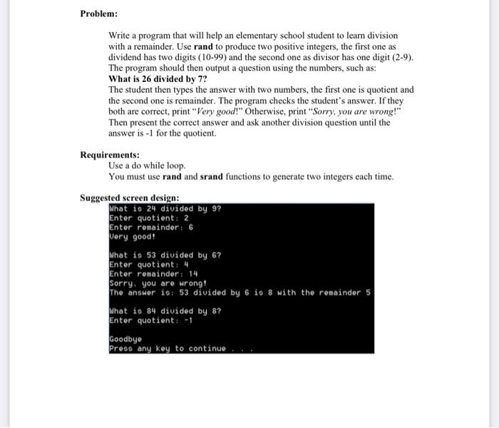 Solved Problem: Write a program that will help an elementary | Chegg.com