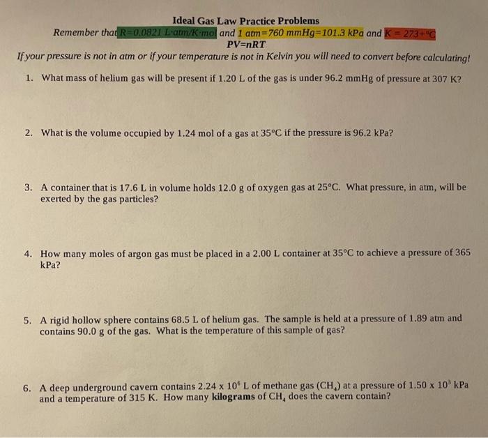 Ideal Gas Law Practice Problems & Examples 