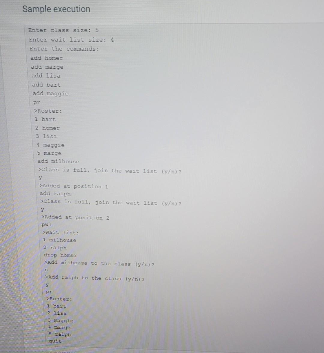 Solved 17.10 PA\#6: Simulate a wait list Implement a program | Chegg.com