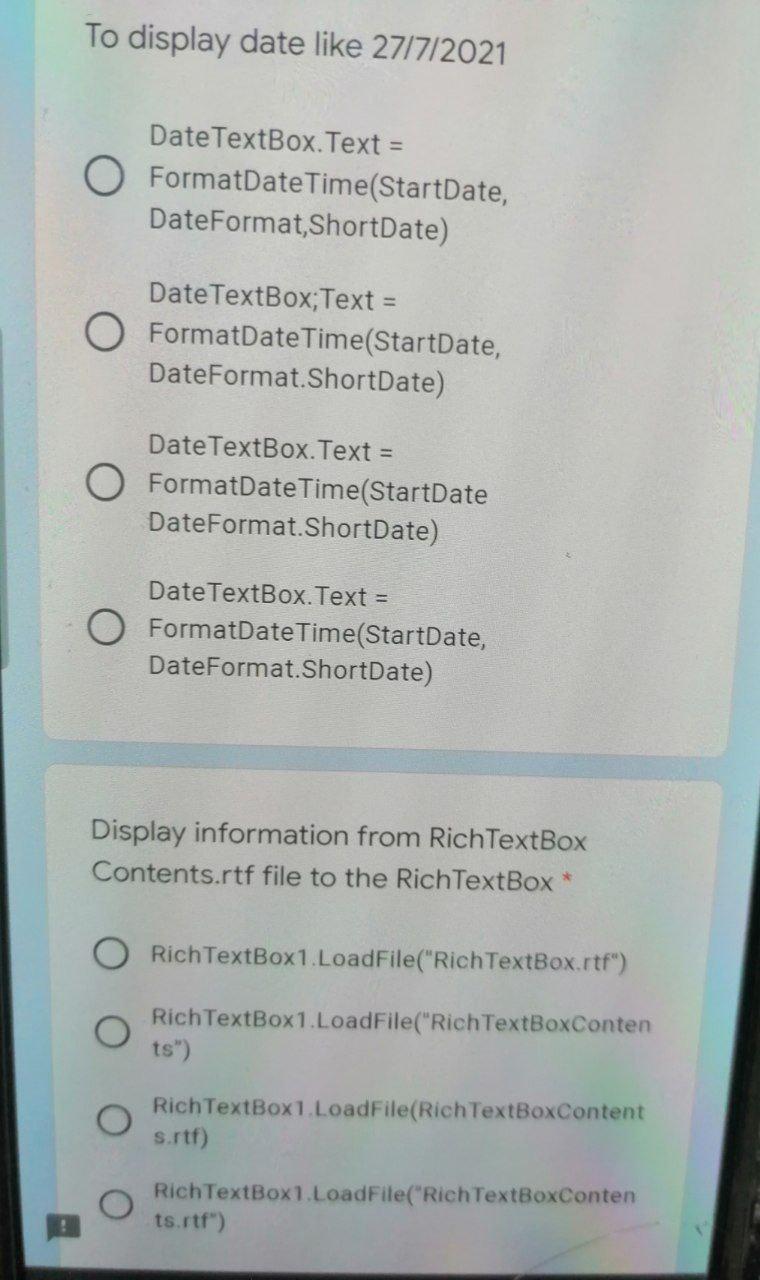 Solved To display date like 27/7/2021 DateTextBox.Text = O | Chegg.com