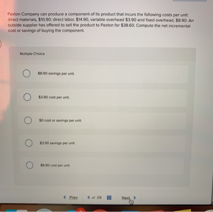 Solved Paxton Company can produce a component of its product