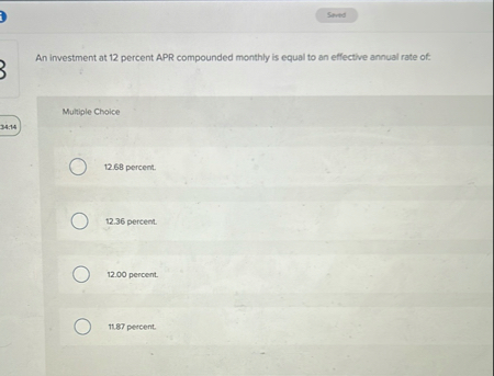 Solved An investment at 12 ﻿percent APR compounded monthly | Chegg.com