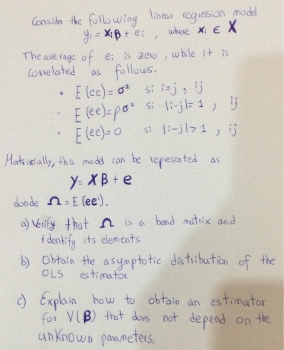 Solved 1 As Consider The Following Linear Regression Model 2504