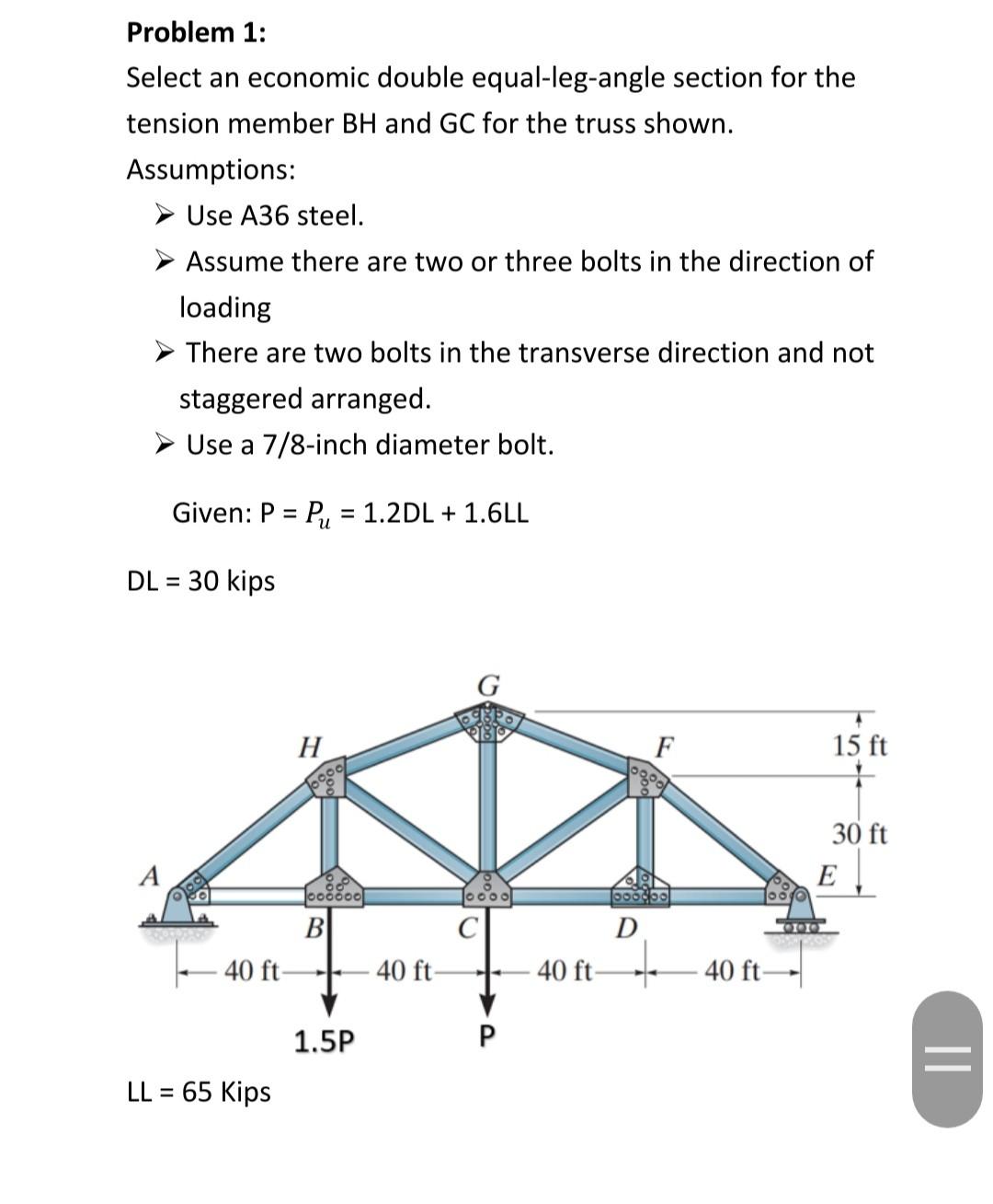 Solved Problem 1: Select an economic double equal-leg-angle | Chegg.com