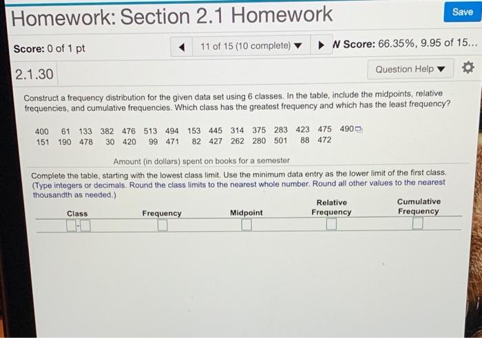 Solved Save Homework: Section 2.1 Homework Score: 0 of 1 pt | Chegg.com