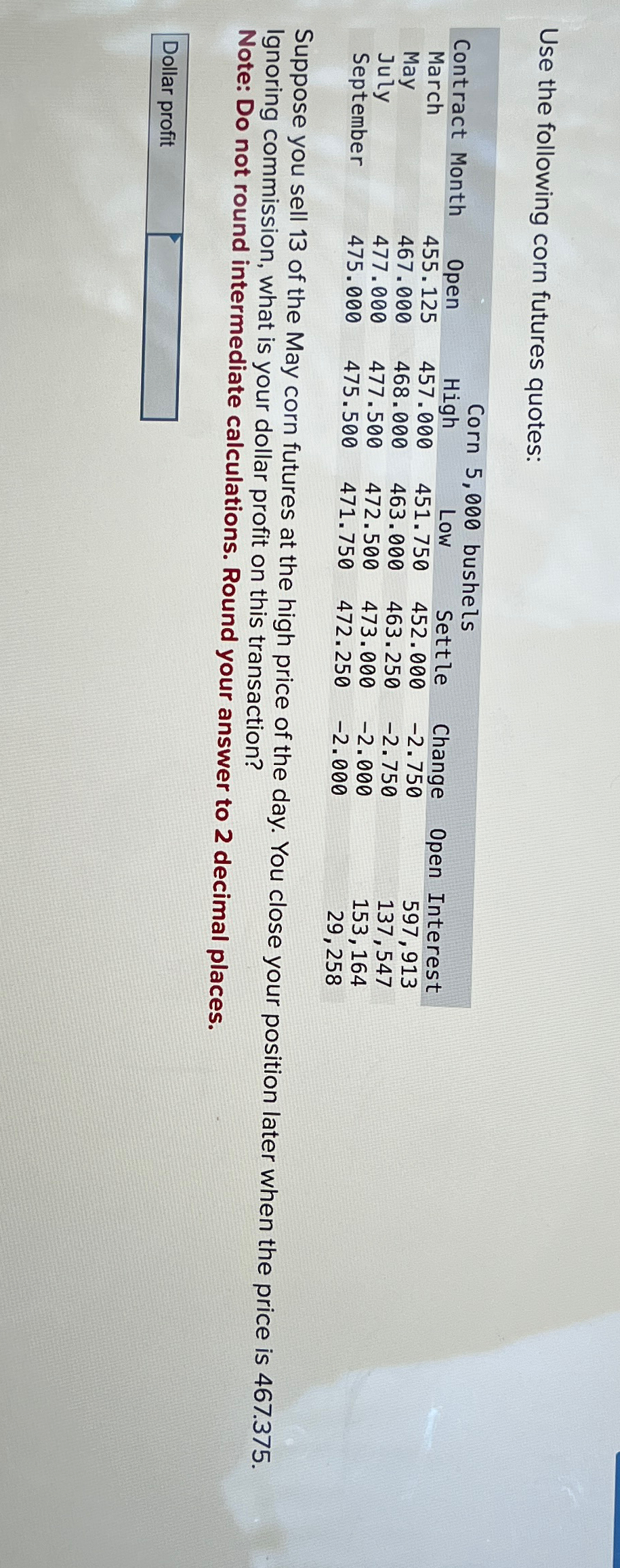 Solved Use the following corn futures quotes\table[[,Corn