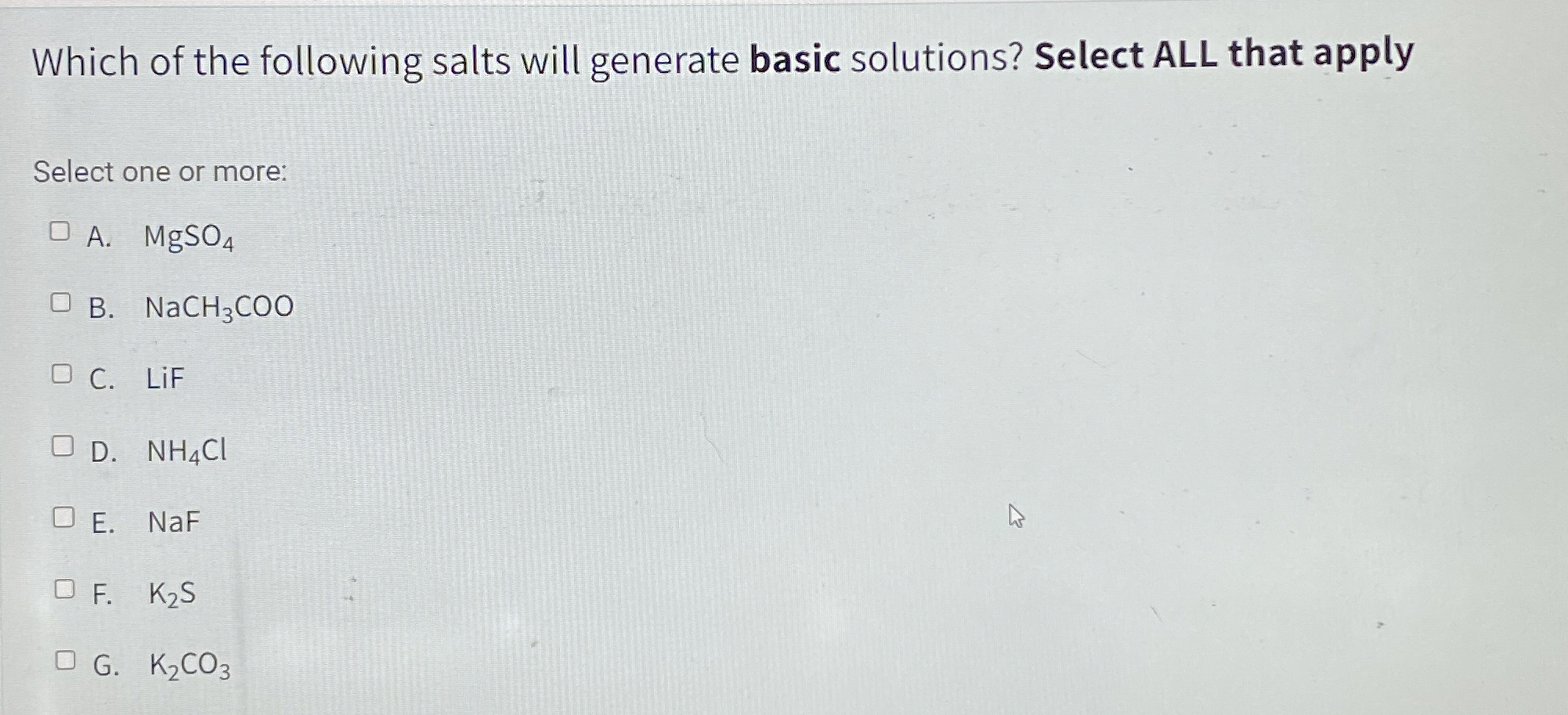 Solved Which of the following salts will generate basic | Chegg.com