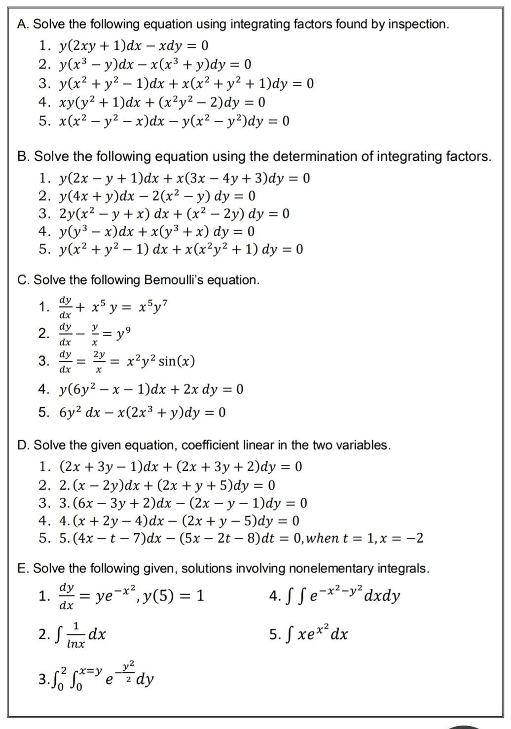 Solved A Solve The Following Equation Using Integrating Chegg Com