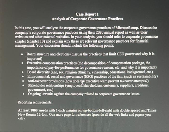 case study questions on corporate governance