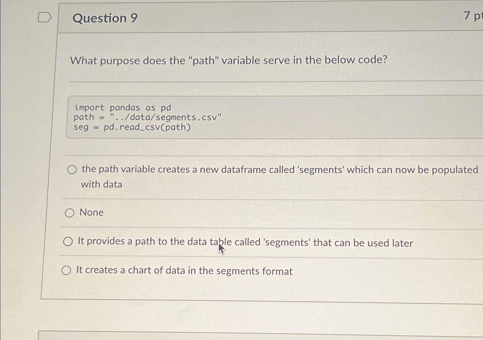Solved Question 9What purpose does the "path" variable serve | Chegg.com