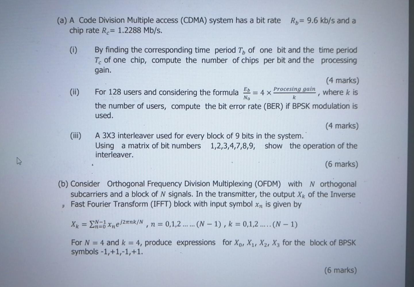 Solved (a) A Code Division Multiple access (CDMA) system has | Chegg.com