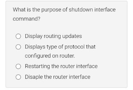 Solved What is the purpose of shutdown interface command? | Chegg.com