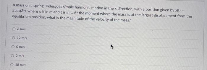 Solved A mass on a spring undergoes simple harmonic motion | Chegg.com