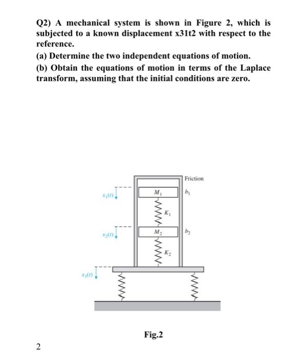 Solved Q2) A mechanical system is shown in Figure 2, which | Chegg.com