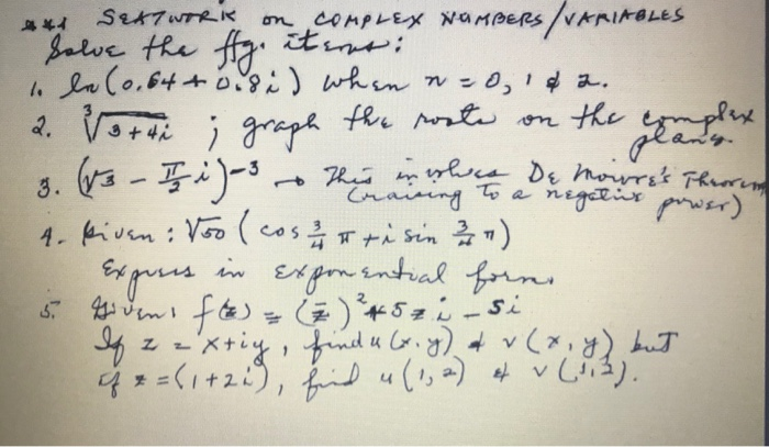 Solved plan's SEKTWORK on COMPLEX NUMBERS / VARIABLES Solve | Chegg.com