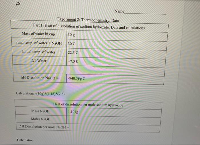Solved Calculation As the sodium hydroxide dissolves, heat