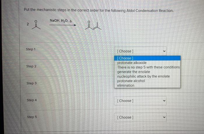Solved Put the steps in the correct order for the Claisen | Chegg.com