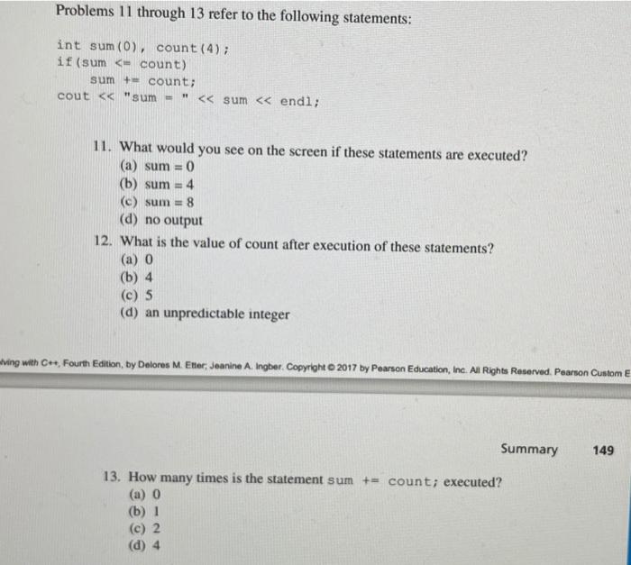 Solved Problems 11 through 13 refer to the following | Chegg.com