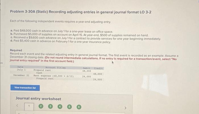 Solved Problem 3-30A (Static) Recording adjusting entries in Solved Problem 3-30A (Static) Recording adjusting entries in