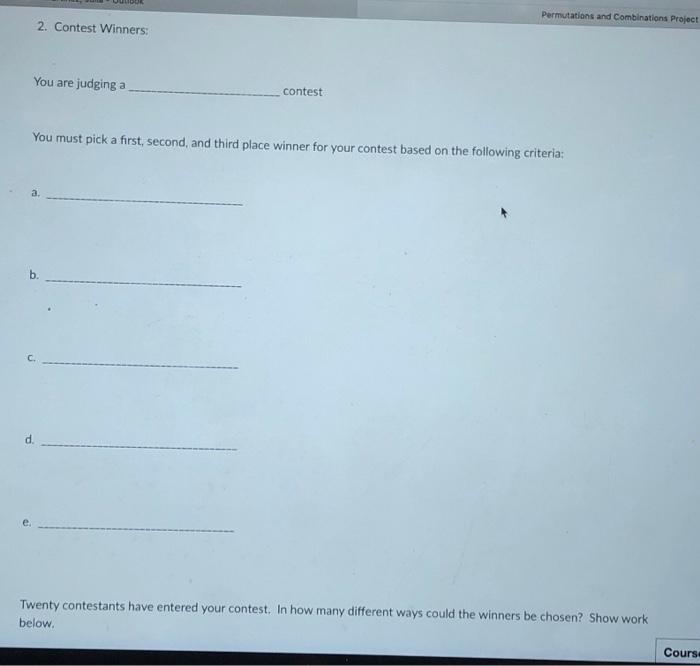 Solved Permutations and Combinations Project 2. Contest | Chegg.com