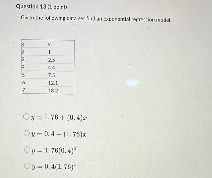 Solved Question 13 (1 point) Given the following data set | Chegg.com