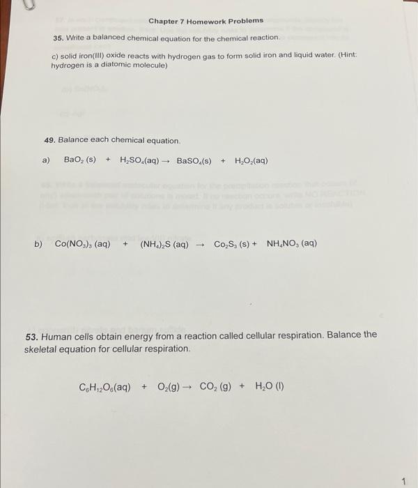 Solved 35. Write a balanced chemical equation for the