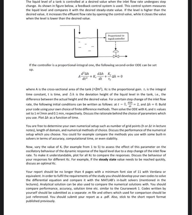 Solved The liquid level of a tank is controlled at a desired | Chegg.com