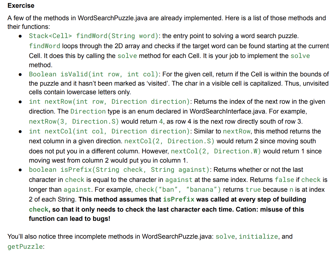 Solved ExerciseA few of the methods in WordSearchPuzzle.java | Chegg.com
