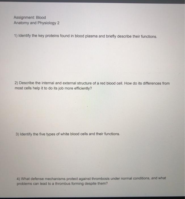 Solved Assignment: Blood Anatomy and Physiology 2 1) | Chegg.com